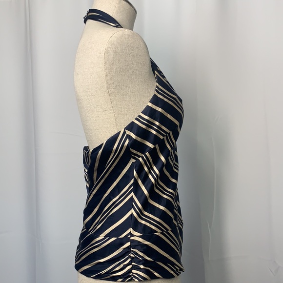 🌟5/$25 Banana Republic Silk Halter Neck Blouse - Navy Blue/Gold Chevron, Sz Med - Picture 4 of 11